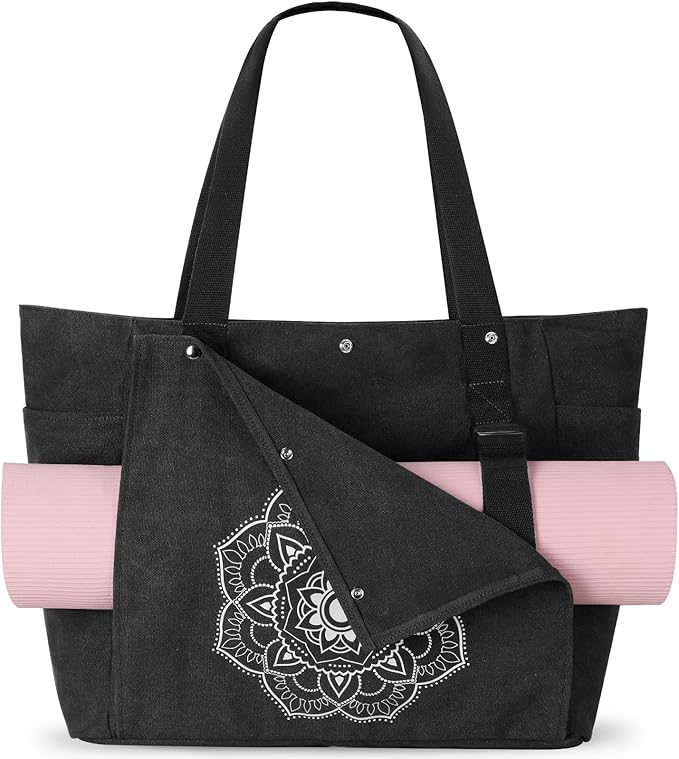 Gonex Yoga Mat Bag, Yoga Gym Bag Tote Bag with Multi Pockets For Women Men, Canvas Yoga Mat Carrier Take in Out Mat Easily For Pilates Travel Workout Office