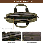 LEATHER VILLAGE 16" Leather Laptop Messenger Briefcase Bag for Men-Leather Satchel for Travel and Office Shoulder Bag- Olive