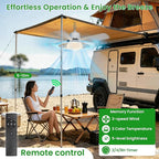Solar Ceiling Fan with Light, 18000mAh Rechargeable Camping Fan with Remote, 450CFM Strong Airflow, 17.5'' Portable Outside Battery Powered Ceiling Fan for Gazebo, Canopy, Tent, RV