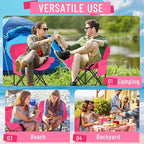 2 Pack Compact Camping Chairs Portable Folding for Outside with Carry Bag Lightweight Moon Chairs for Travel Picnic Hiking Beach Fishing, 600D Oxford, Supports 330lbs(Pink)