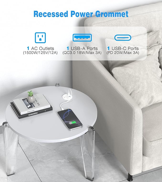 2 Pack Desk Power Grommet Outlet, 2 inch Recessed Power Outlet with 20W USB-C Fast Charging, for Conference Rooms, Office Tables, Furniture, 6FT Cord(ETL Listed)