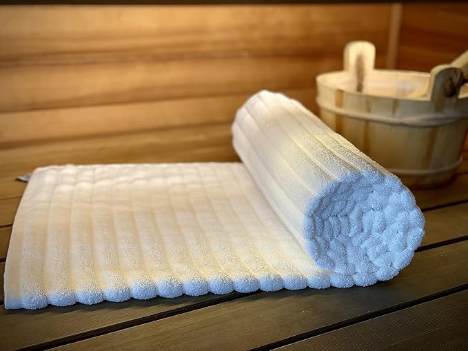 Black & White Brands Brazilian Beach/Pool/Bath Towel - Ultimate Absorbent Luxury XL 36x70 100% Cotton Wave (4 White Towels, Poly Pinstripe)