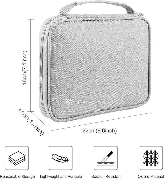 RFID Blocking Travel Wallet, RFID Passport Wallet for Women/Men,Tote Passport Holder for Travel Family, Waterproof Passport Holders Bag,Travel Document Organizer Credit Cards Case(Grey-Large)