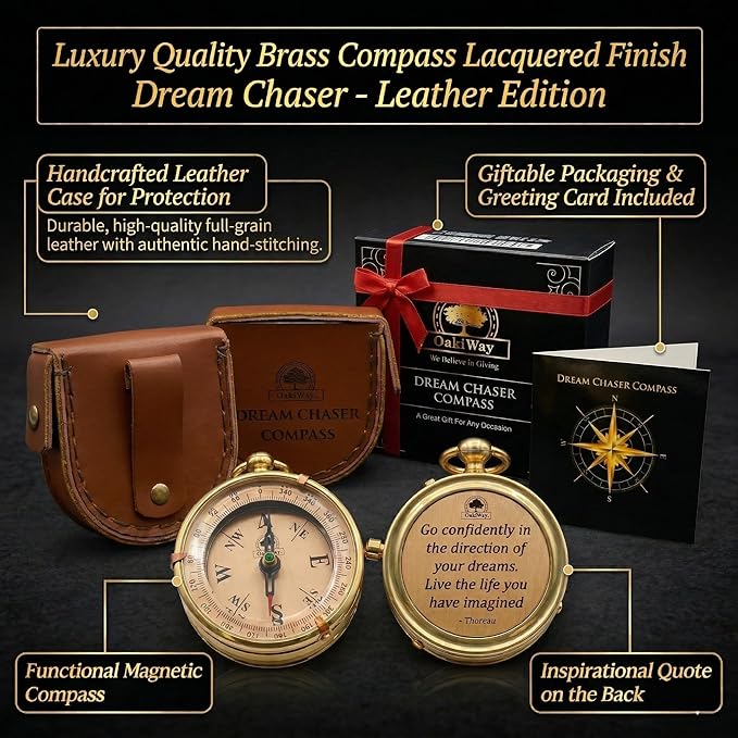 The Dream Chaser Compass - Go Confidently -2026 Unique Graduation Gifts for Him, College, High School, Cool Birthday Gift Idea for Son, Boys, Motivational Greeting Card Included