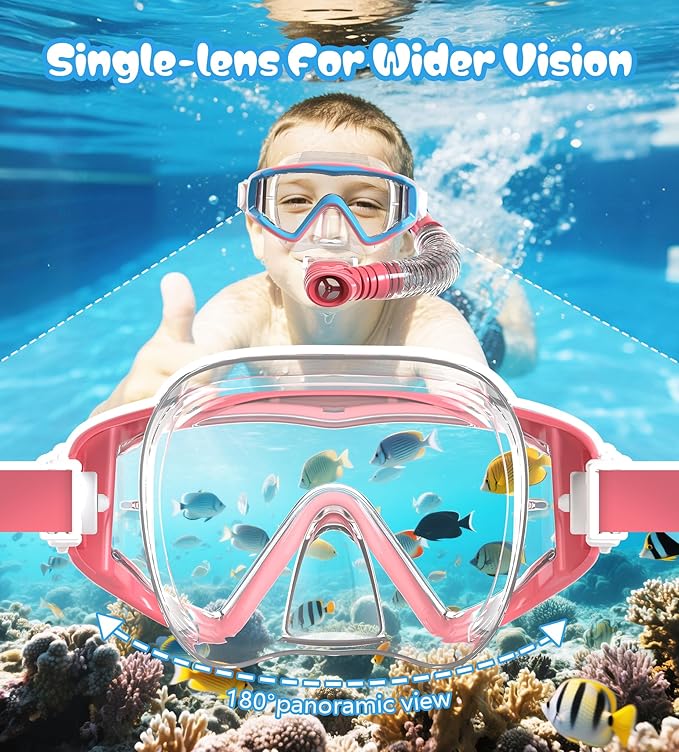 Aegend Snorkeling Gear for Adults Youth Kids, Snorkel Mask with Top Dry Valve - Panoramic View Anti-Leak and Anti-Fog with Mesh Bag for Snorkeling, Scuba Diving, Freediving & Swimming
