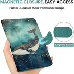 Passport Holder for Travel Essentials, RFID Blocking Leather Cover Wallet with Magnetic Closure, Aesthetic & Cute Passport Book Case for Women and Men - Whale, Upgraded with Money Pocket