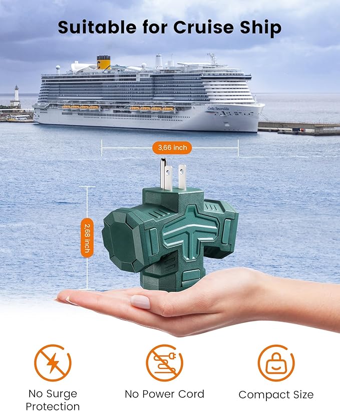 SURAIELEC Outdoor 3 Way Plug Adapter, Multi Plug Outlet Waterproof, 1 to 3 Power Splitter, Electrical 15A Multiple Outlet Extender with Cover for Outside Garden Garage, Green, ETL Listed, 3 Pack