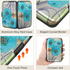 ELFISH Mini RFID Aluminum Wallet Credit Cards Holder Business Card Case Metal ID Case for Men Women(Blue Flower)