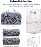 BOYATU Travel Makeup Bags Cosmetic Organizer Bag: 3 Pcs Set Large Capacity Make up Bag with Compartments - Waterproof Leather Toiletry Bags with Handle for Women (B-Light Blue)