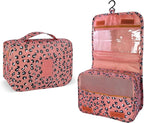 Lcsmaokin Large Capacity Toiletry Bag Travel Bag with Hanging Hook for Men and Women Waterproof Travel Cosmetic Bag Bathroom Storage Bag for Brushes Set,Full-Sized Shampoo,Accessories-Pink Leopard