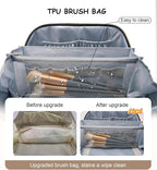 BOYATU Travel Makeup Bags Cosmetic Organizer Bag: 3 Pcs Set Large Capacity Floral Make up Bag with Compartments - Waterproof Leather Toiletry Bags with Handle for Women (19-Brown)