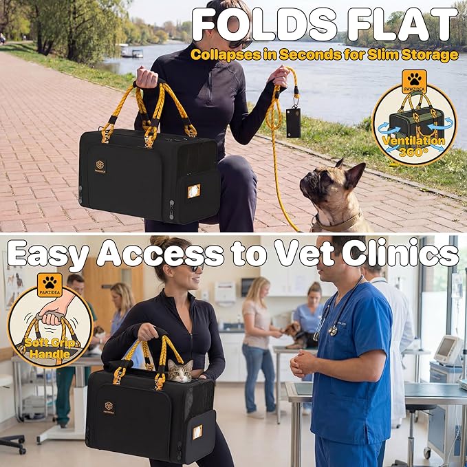 PAWZIDEA Expandable Pet Carrier Airline Approved, 18"×11"×11" Small Dog Carriers, Collapsible Top-Load Cat Carrier for 2 Cats Under Seat, Soft-Sided Puppy & Animal Travel Bag, ID Card, Up to 15lbs