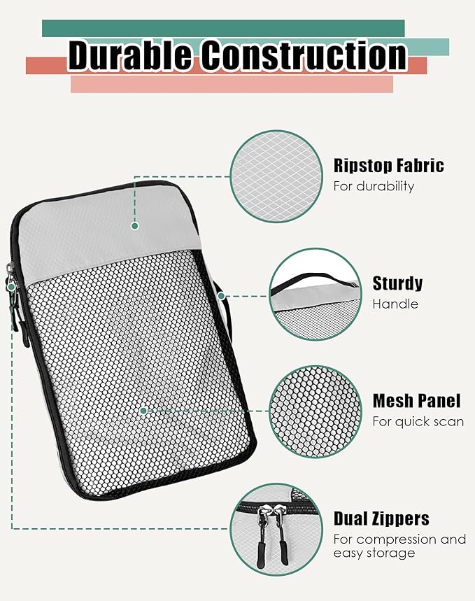 WTREE 4-Piece Packing Cubes Travel Accessories Set for Suitcases - Luggage Organizer Bags with Double Zipper - Mesh Top - Small/Medium/Large/Slim - Beige