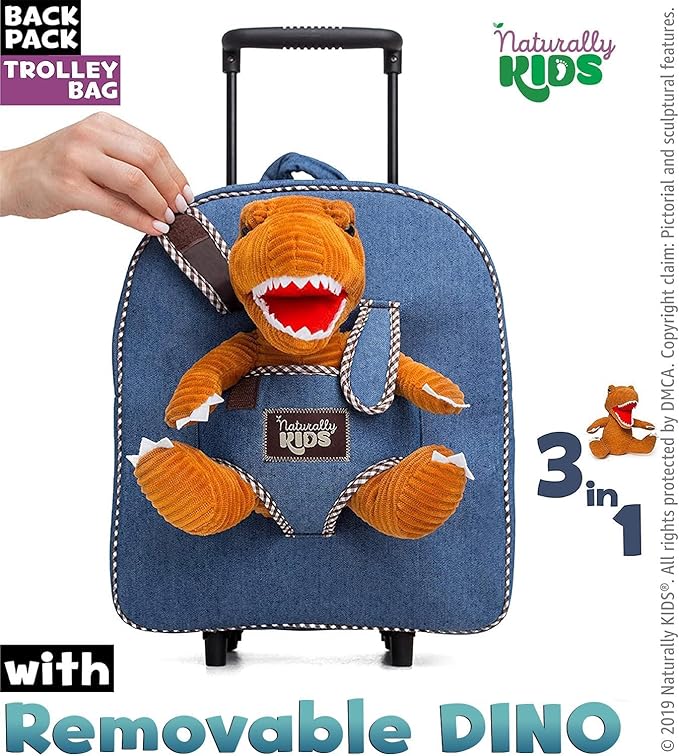 Toddler Luggage for Boys w Dinosaur Toys, Kids Rolling Backpack for Boys, Toddler Suitcase, Gifts for 3 4 5 6 Year Old