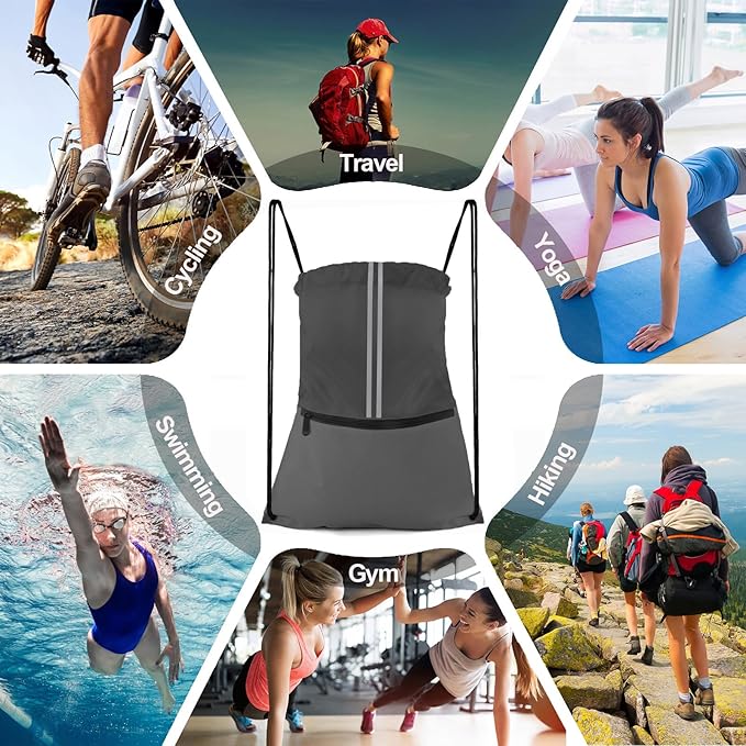 Drawstring Backpack Large Sports Draw String Bag for Men and Women (Urban Gray)
