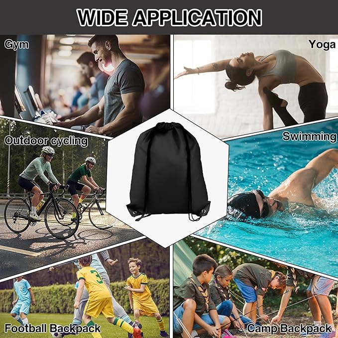 COIDEA Drawstring Backpack 40Pcs Drawstring Bags, Draw String Back Bag Drawstring Bags Bulk for Sports, Gym, Travel, Swimming, Beach (Black)