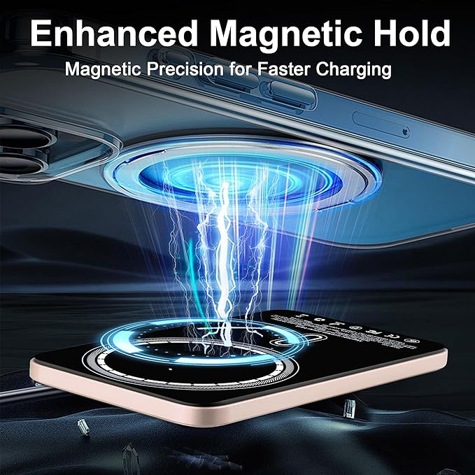 Magnetic Portable Charger 5000mAh, 15W Ultra Slim Wireless Portable Charger, Fast Charging for iPhone 16/15/14/13/12 Pro/Pro Max/Plus, Metal Shell, USB-C Cable to Charge Other Phones (Gold)
