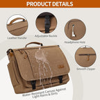 ESTARER Messenger Bag 17-17.3 Inch, Men's Computer Bag Water-resistant Canvas, Laptop Shoulder Bag for Travel Work College, Brown