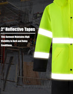 Ubon Men's Hi Vis Long Raincoat Waterproof Reflective Safety Rain Jacket High Visibility with Detachable Hood