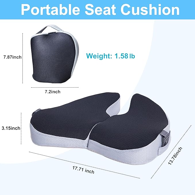 Travel Seat Cushion for Airplane, Foldable Hemorrhoid Pillows for Sitting, Airplane Seat Cushion for Long Flights, Stadium Pillow for Bleachers Long Sitting