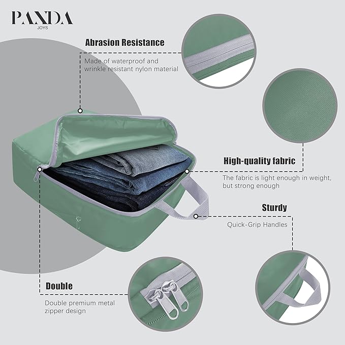 PANDA JOYS 4 Set Compression Packing Cubes Travel - Travel Accessories Expandable Packing Organizers for Carry On - Essentials Luggage Bags - Green
