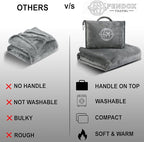 2-in-1 Travel Blanket and Pillow – Lightweight, Compact, Ultra Soft, Machine Washable – Handle, Luggage Sleeve, Backpack Clip – for Travel Airplane, Car, Office (Gray)