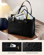 LOVEVOOK 17 Inch Laptop Bag for Women - Stylish Laptop Tote Bag with Wristlet & Vintage Work Bags for Women, Durable and Spacious Design, Black
