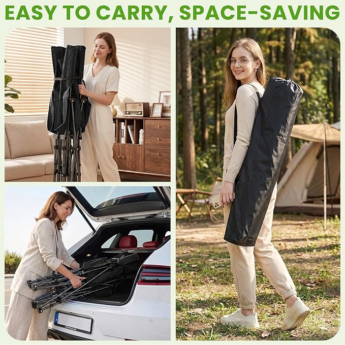 Camping Cot, Folding Camp Cot for Adults, Portable Outdoor Cot with Carry Bag & Mattress, Fast Setup, Lightweight Compact Bed for Travel, Home Office Nap (Black)