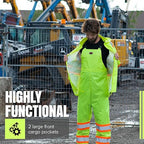 Pioneer Hi Vis Lightweight Waterproof Safety Rain Suit - Reflective Work Rain Gear for Men and Women