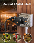SURAIELEC Outdoor 3 Way Plug Adapter, Multi Plug Outlet Waterproof, 1 to 3 Power Splitter, Electrical 15A Multiple Plug Extender with Cover for Outside Garden Garage Cruise, Black, ETL Listed, 3 Pack