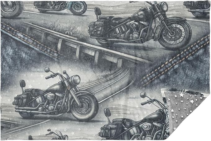 High Way Motorcycles Travel Blanket Glowing in The Dark, Soft 2 in 1 Airplane Blanket 65" x 55", Foldable as Pillow, Luggage Sleeve & Backpack Clip