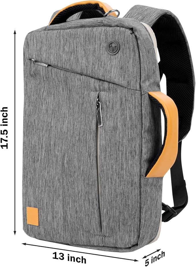BPC 3-in-1 Messenger & Backpack, Durable 15-Inch Laptop Carrier with Front Zipper Pockets, Straps, Earphone Port for Business & Commute (Gray)