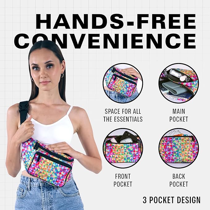 Rainbow Fanny Pack Belt Bag I Mens Fanny Packs for Women - Crossbody Bag Bum bag Waist Bag Waist Pack - For Halloween costumes, for Hiking, Running, Travel, Waterproof and more