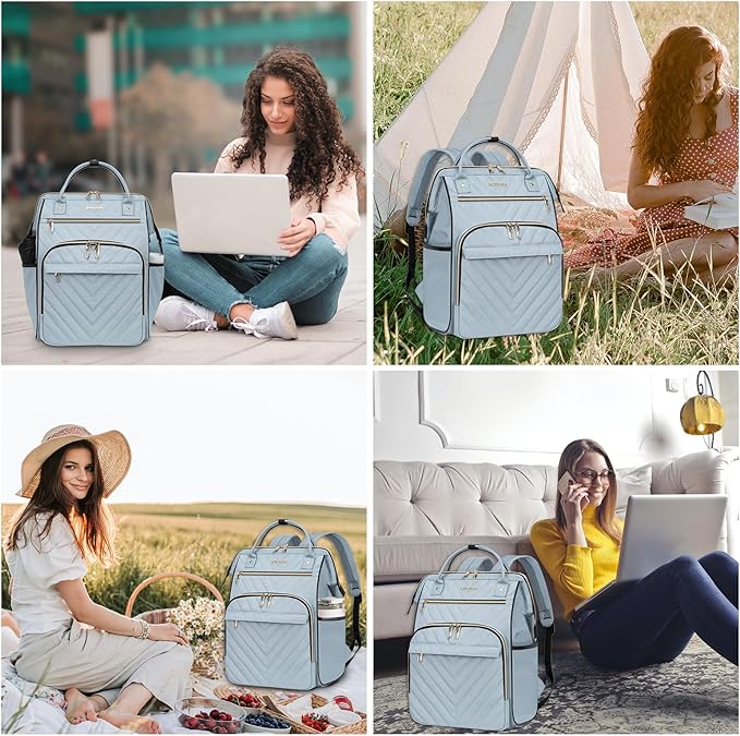 VANKEAN 17 Inch Laptop Backpack for Women Fashion Computer Work Bag, Large Capacity Waterproof, College Daypack Business Travel Backpack, Light Blue