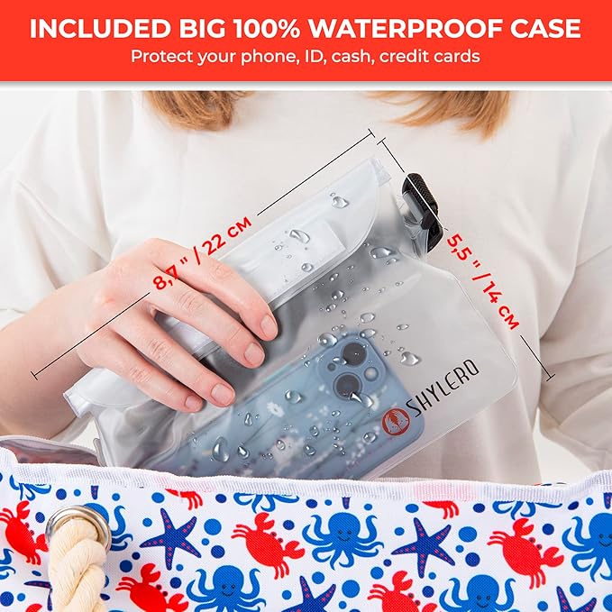 Beach Bag and Pool Bag Has Cooler Pocket, 7 Pockets Total, Zip Top. Family Size Waterproof Beach Tote