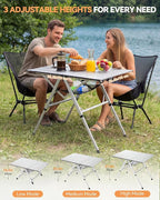 Sportneer Camping Table Folding Table, Bi-Fold Portable with Fast Open Design, Adjustable Height 16.5-27.6", 35.4"x23.6" Lightweight Aluminum Tabletop, Handle & Shoulder Strap for Outdoor Picnic