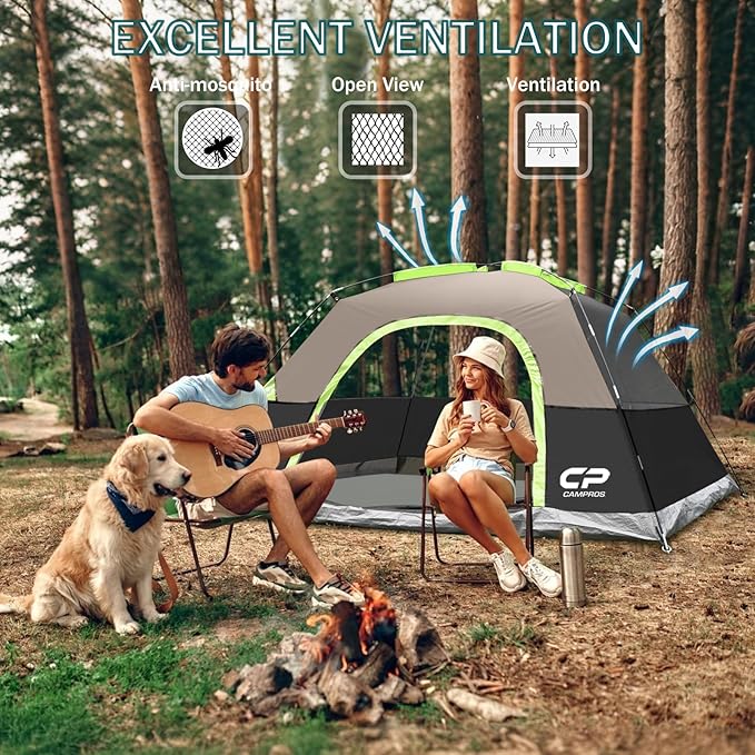 CAMPROS CP Camping Tent 2/4/6 Person, Waterproof Windproof Double Layer Dome Tent, Easy Setup with Large Mesh Windows & Wide Door for Outdoor Camping Backyard