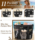 2026 Stylish & Spacious XX-Large Beach Bag for Women – Mesh × Canvas Tote with Top Zipper, 11 Tall Pockets | 40L+ Spacious, 11 Tall Pockets, Zipper Pouch, Secure Zip-Top, Sand-Resistant Base