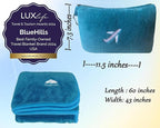 BlueHills Travel Blanket Pillow in Mini Soft Case Premium Plush Airplane Blanket in Soft Bag Compact Pack with Luggage Belt and Backpack Clip Airline Car 2 in 1 Traveler Essentials - Teal Blue M03