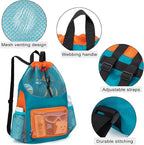 Swim Bag for Kids Mesh Beach Backpack for Boys Lightweight Drawstring Beach Bag Swimming Pool Sports Gym String Bag (Green)