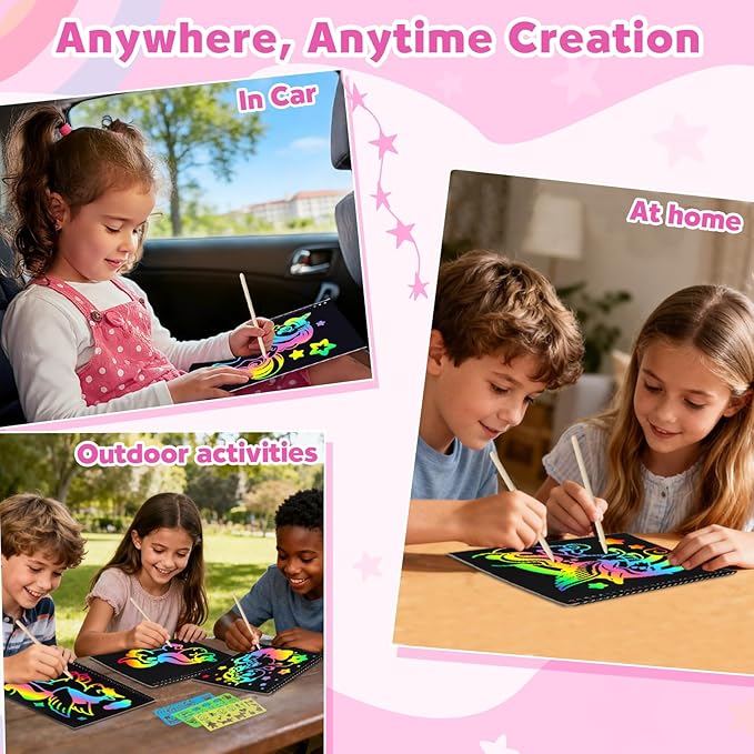 ZMLM Scratch Paper Art-Crafts Gift: 2 Pack Rainbow Notebooks Supplies Toys for 3 4 5 6 7 8 9 10 Years Old Girls and Boys Kids Easter Gifts Christmas Birthday Party Games Unicorns