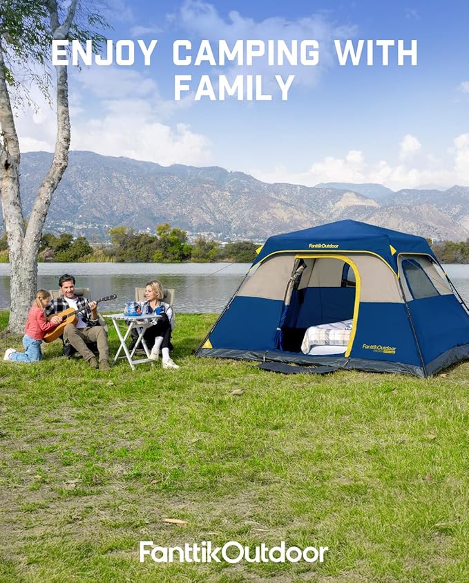 FanttikOutdoor Camping Tent 4/6/8/10 Person Instant Cabin Tent Setup in 60 Seconds with Rainfly & Windproof Portable with Carry Bag for Family Camping & Hiking, Upgraded Ventilation, Navy Blue