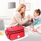 ALSLEA First Aid Bag Empty First Aid Kit Storage Box 12" x 9" x 7" Medical Bag Portable Pill Bottle Organizer Case for Car, Travel, Office, Outdoor, Camping, Hiking, School (Red)