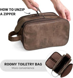Elviros Toiletry Bag for Men, Large Travel Shaving Dopp Kit Water-resistant Bathroom Toiletries Organizer PU Leather Cosmetic Bags