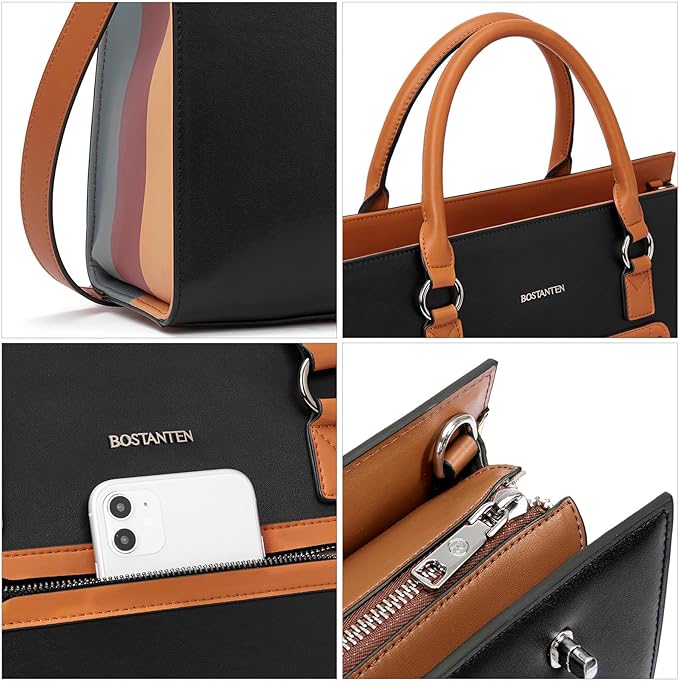 BOSTANTEN Leather Laptop Briefcase for Women Shoulder Bag 15.6 Inch Business Computer Work Tote