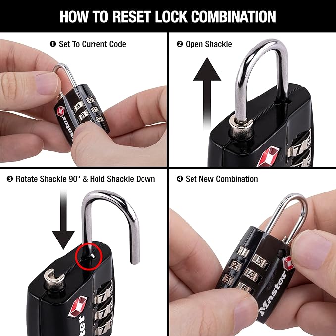 Master Lock 4680DBLK TSA-Approved Luggage Lock, 1-3/16-in. Wide, Black (Pack of 2)