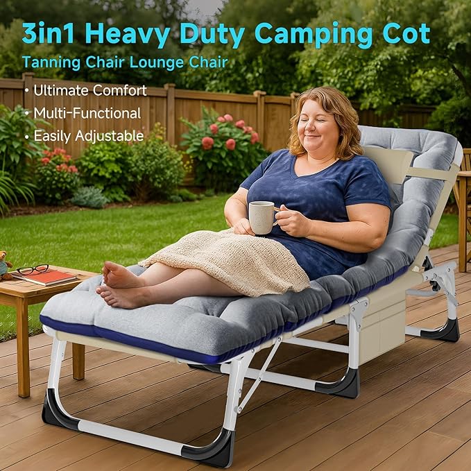 ABORON Camping Cot for Adult 28" Extra Wide, Heavy-Duty 1200D Oxford Cot for Sleeping, Portable Folding Camp Bed with Mat & Carry Bag