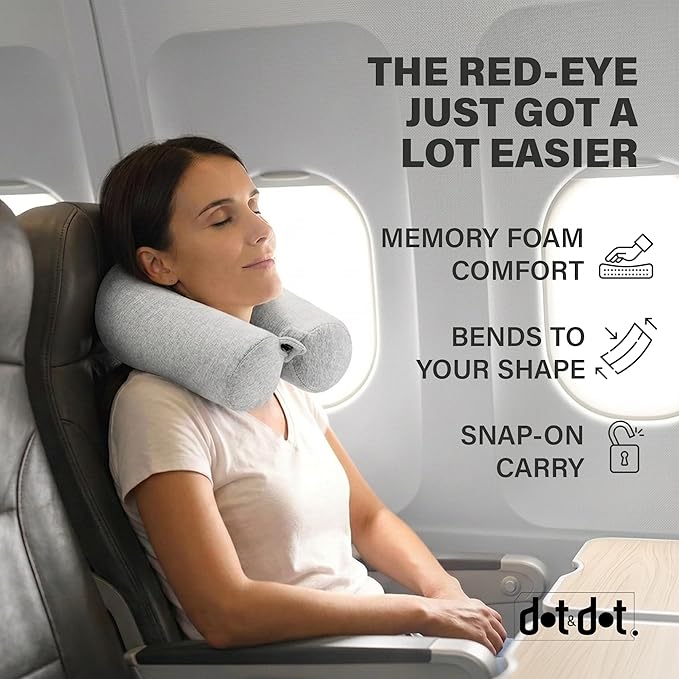 Dot&Dot Twist Memory Foam Travel Pillow for Airplanes, Travel Neck Pillow for Sleeping, Airplane Pillow for Neck Support, Chin, Lumbar and Leg, Adjustable Bendable Neck Roll Pillow