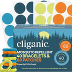 Cliganic Mosquito Repellent Bracelet Stickers Pack for Kids & Adults Multi Color, Natural DEET-Free, Essential Oil Infused 40 Bands with 60 Patches, Citronella Scent