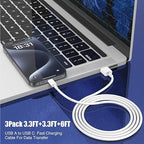 Car Carplay Cable for iPhone 17 16 15 Pro Plus Pro Max Air，3-Pack [3.3FT+3.3FT+6FT] USB A to USB C Cable for iPhone 17 16 15，for iPad Pro/Air/Mini，for Galaxy S25 S24，for MacBook Pro/Air and More